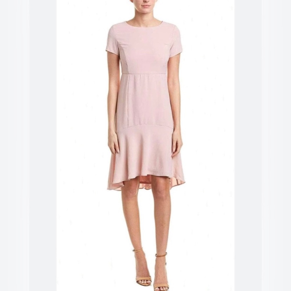Avec Les Filles Pink Knee Length Lined Short Sleeve High Low Flounce Dress 4
